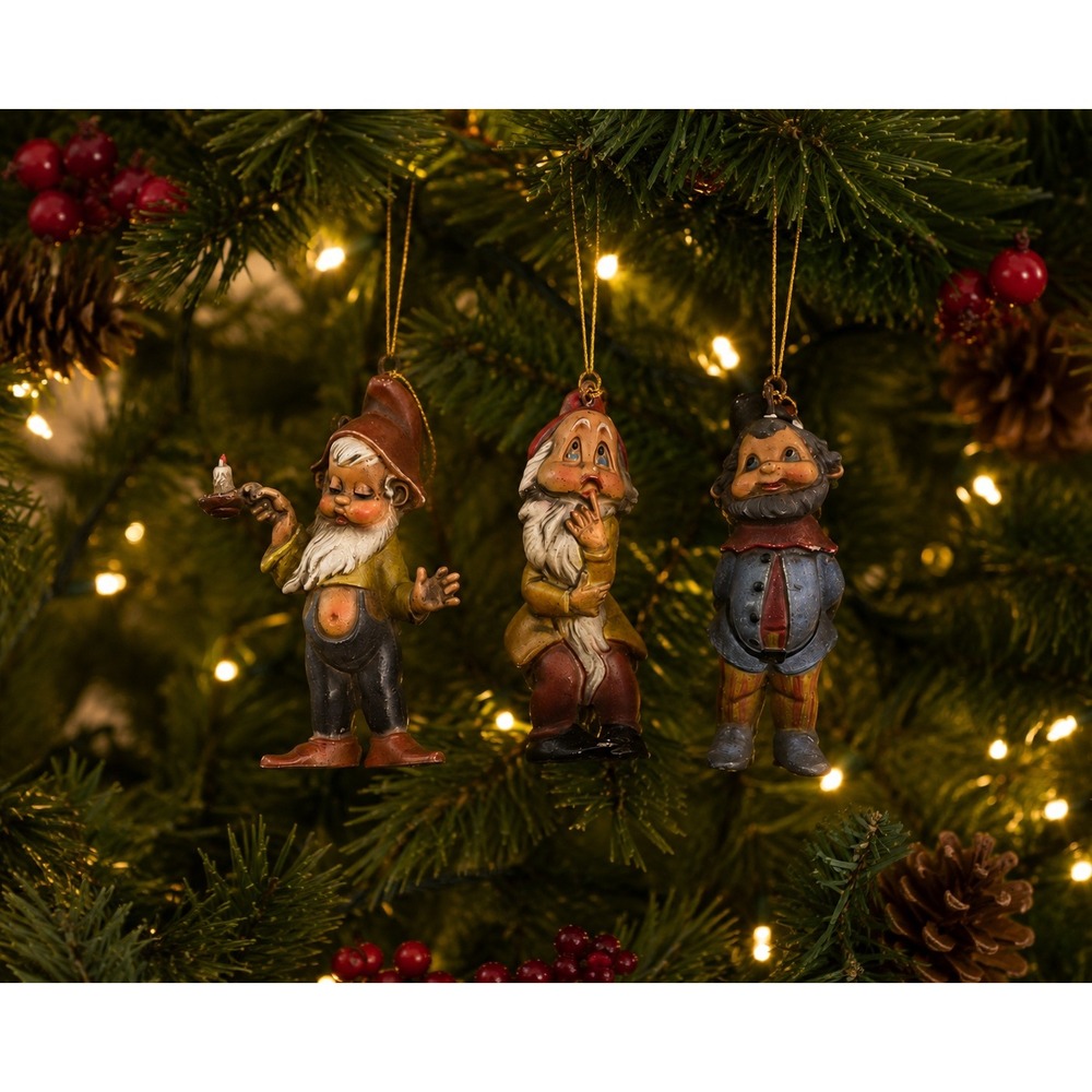 Vtg Gnome Dwarf Christmas Ornaments Set of 3 Hong Kong 3in